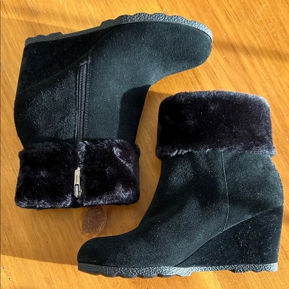 Black Suede Wedge Ankle Boots - Picture 3 of 4